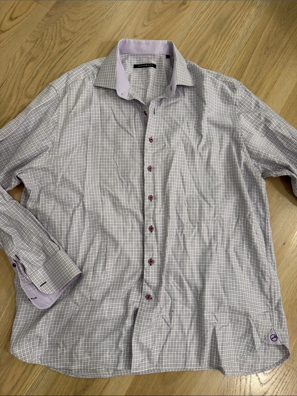 HAMMER MADE Mens Purple Grid Plaid Long Sleeve Dress Shirt Size 46 / 18.5 2XL